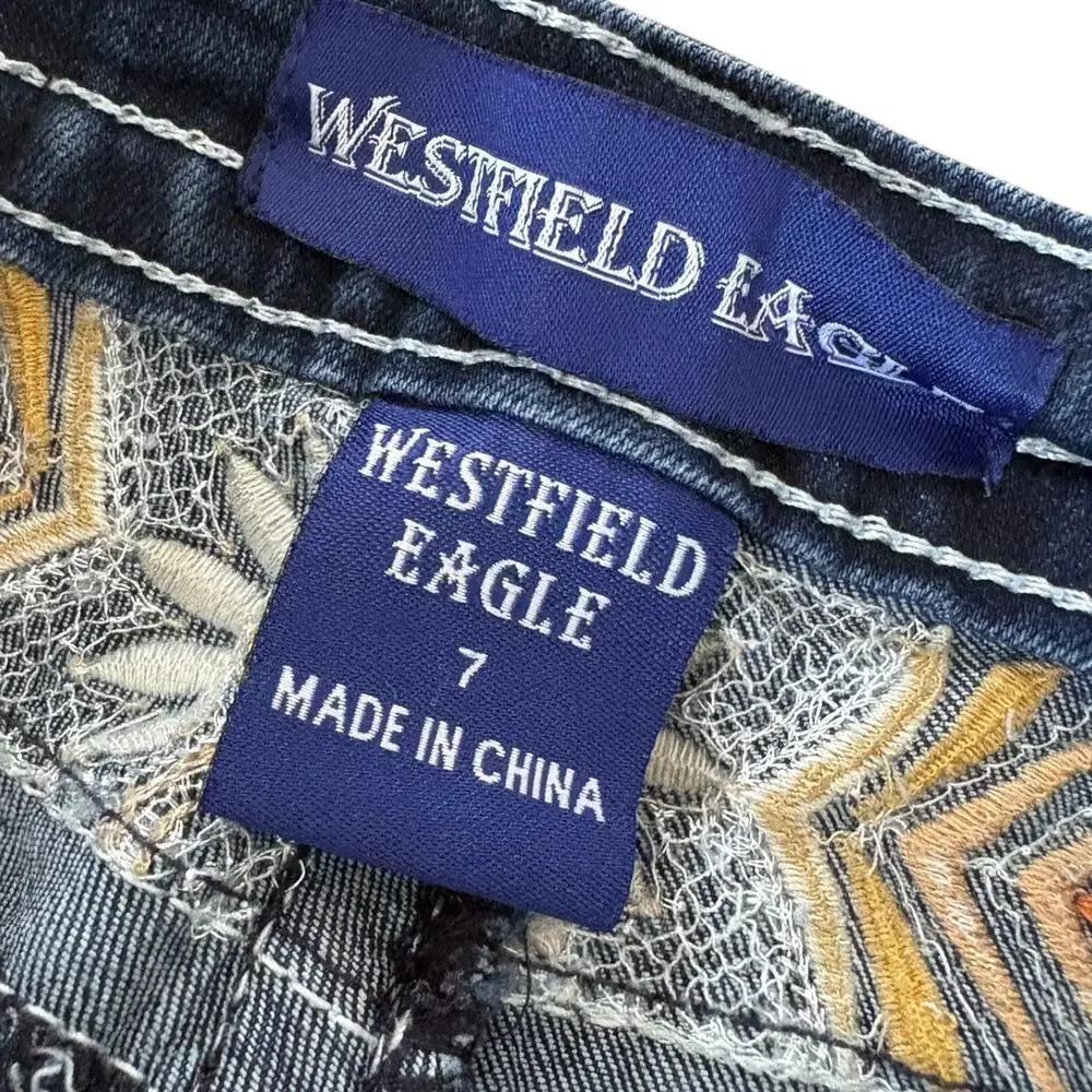 Y2K Westfield Eagle Jeans Junior 7 Bootcut Mob Wife Bling Embellished Denim Blue
